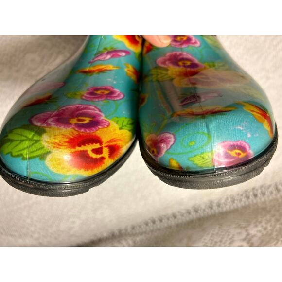 Blue Floral Sluggers Rain/Garden Clogs, Women’s 9, - Picture 3 of 8